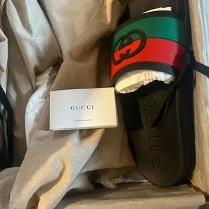 Gucci slides (CLASSIC RED/GREEN) Double Gs logo GUCCI Green Red Beige Interlocking GG Logo Slides 38 US 8  main image 3